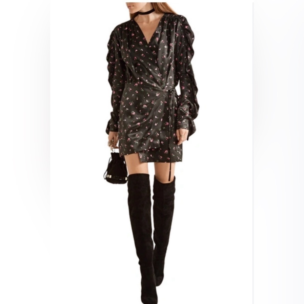 Attico  Black Floral Silk Stevie Dress in Size M